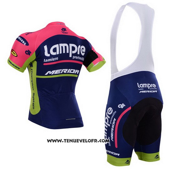 2015 Maillot Ciclismo Lampre Merida Rose et Bleu Manches Courtes et Cuissard